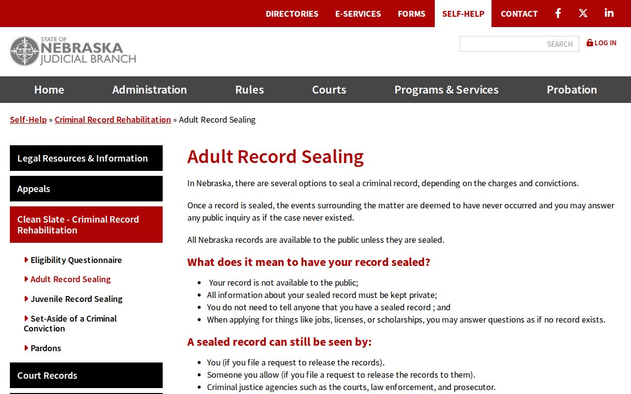 Lincoln County booking record and Nebraska adult record sealing guidance